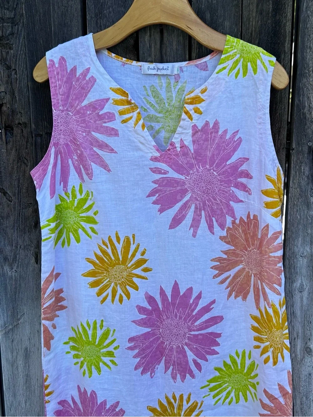 Fresh Produce Floral Print Linen Sleeveless Maxi Dress White Pink L - Picture 2 of 14